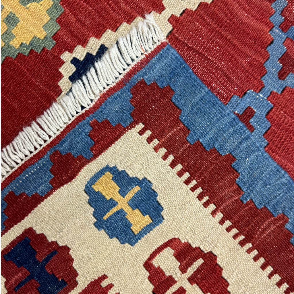 149 × 104 cm Hand-Woven Afghan Kilim Rug – Wool Flatweave