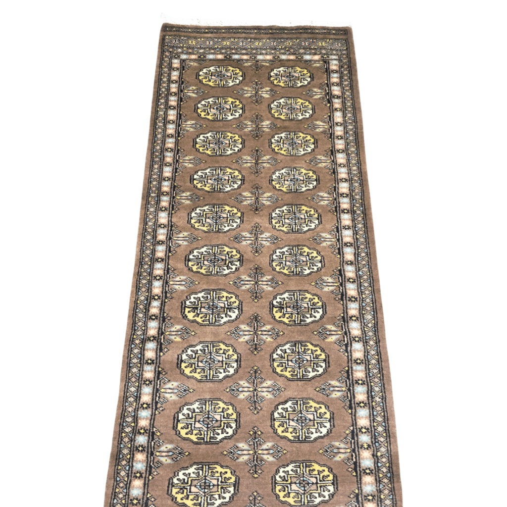 184 x 63 cm Hand Knotted Brown Karachi Bokhara – Runner Rug