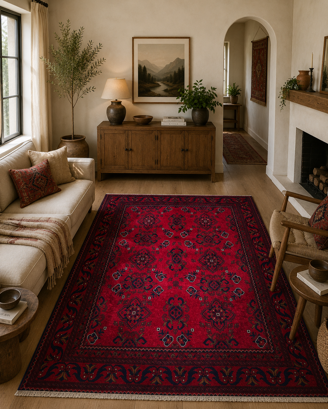 225 x 174 cm Hand-Knotted Afghan Turkmen Rug