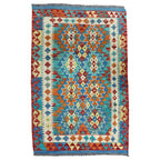 154 × 103 cm Hand-Woven Afghan Kilim Rug – Wool Flatweave