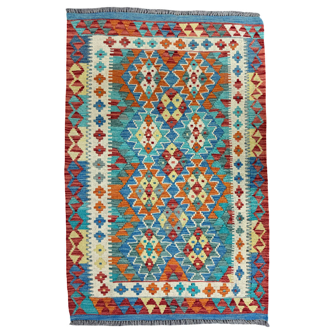 154 × 103 cm Hand-Woven Afghan Kilim Rug – Wool Flatweave