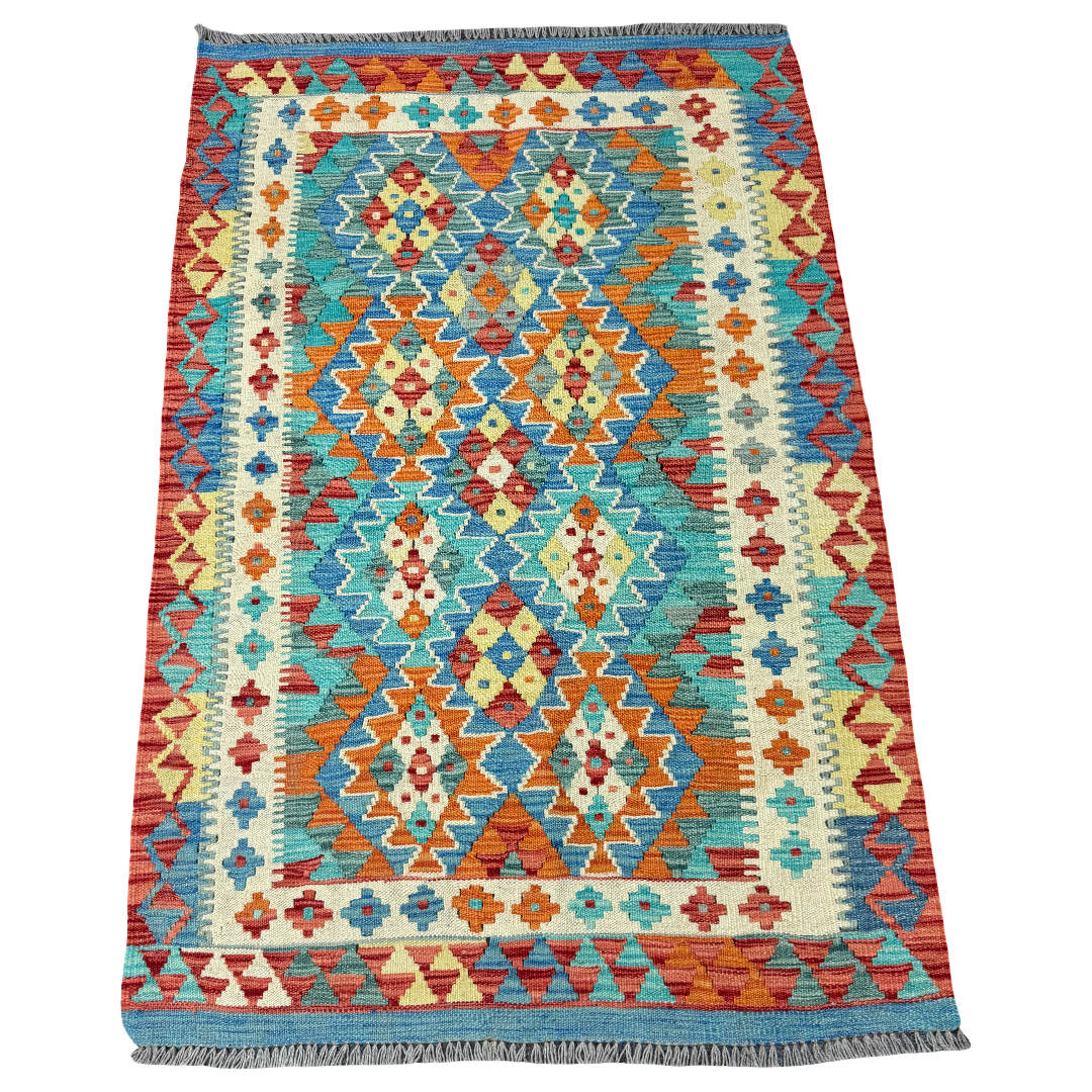 154 × 103 cm Hand-Woven Afghan Kilim Rug – Wool Flatweave