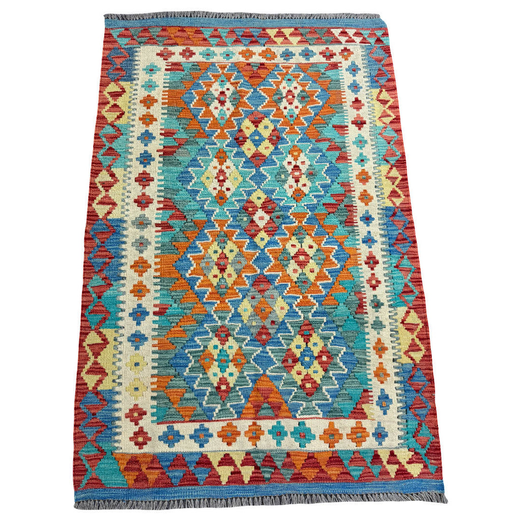 154 × 103 cm Hand-Woven Afghan Kilim Rug – Wool Flatweave