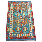 154 × 103 cm Hand-Woven Afghan Kilim Rug – Wool Flatweave