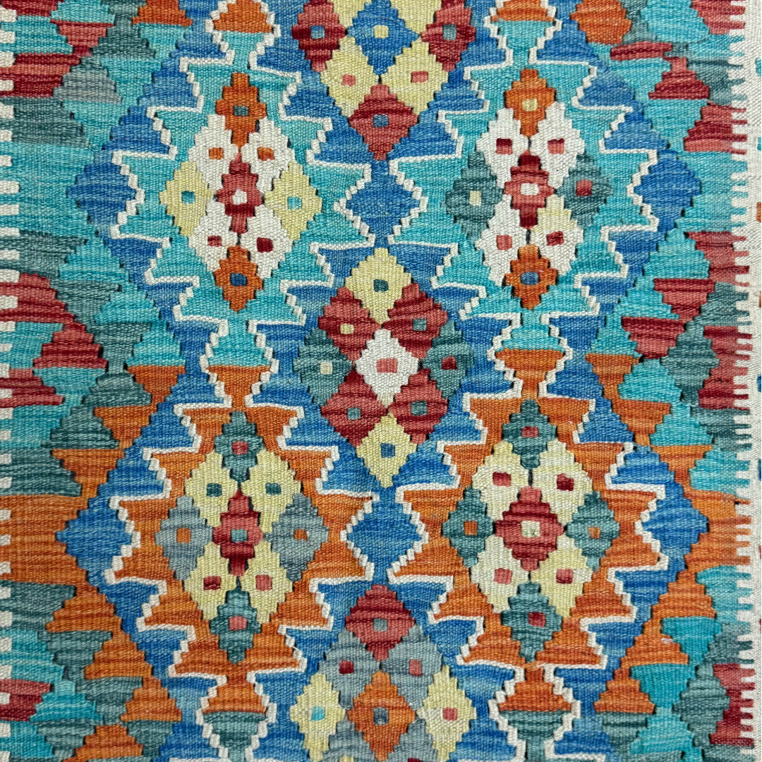 154 × 103 cm Hand-Woven Afghan Kilim Rug – Wool Flatweave