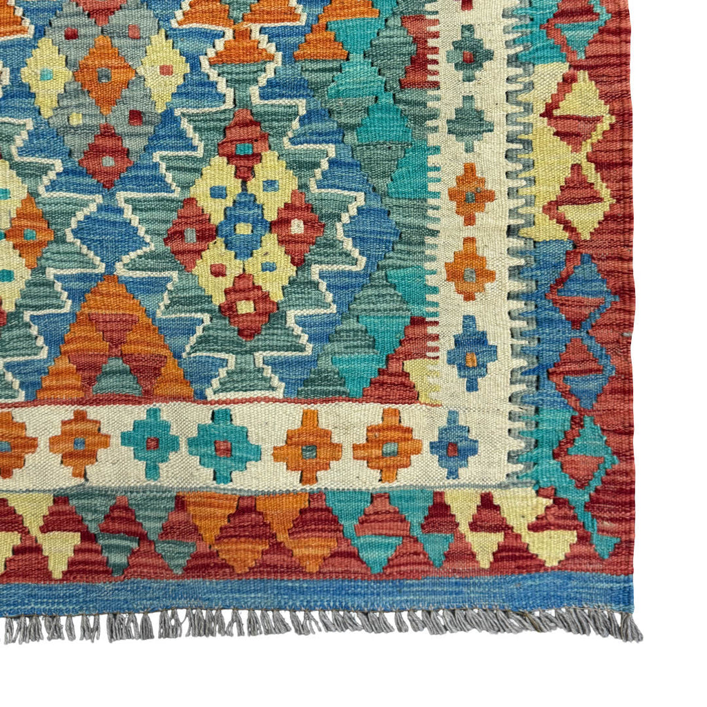154 × 103 cm Hand-Woven Afghan Kilim Rug – Wool Flatweave