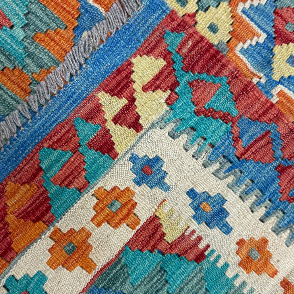 154 × 103 cm Hand-Woven Afghan Kilim Rug – Wool Flatweave