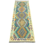 201 x 76 cm Hand-Woven Afghan Kilim Runner Rug – Wool Flatweave