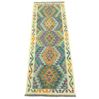 201 x 76 cm Hand-Woven Afghan Kilim Runner Rug – Wool Flatweave