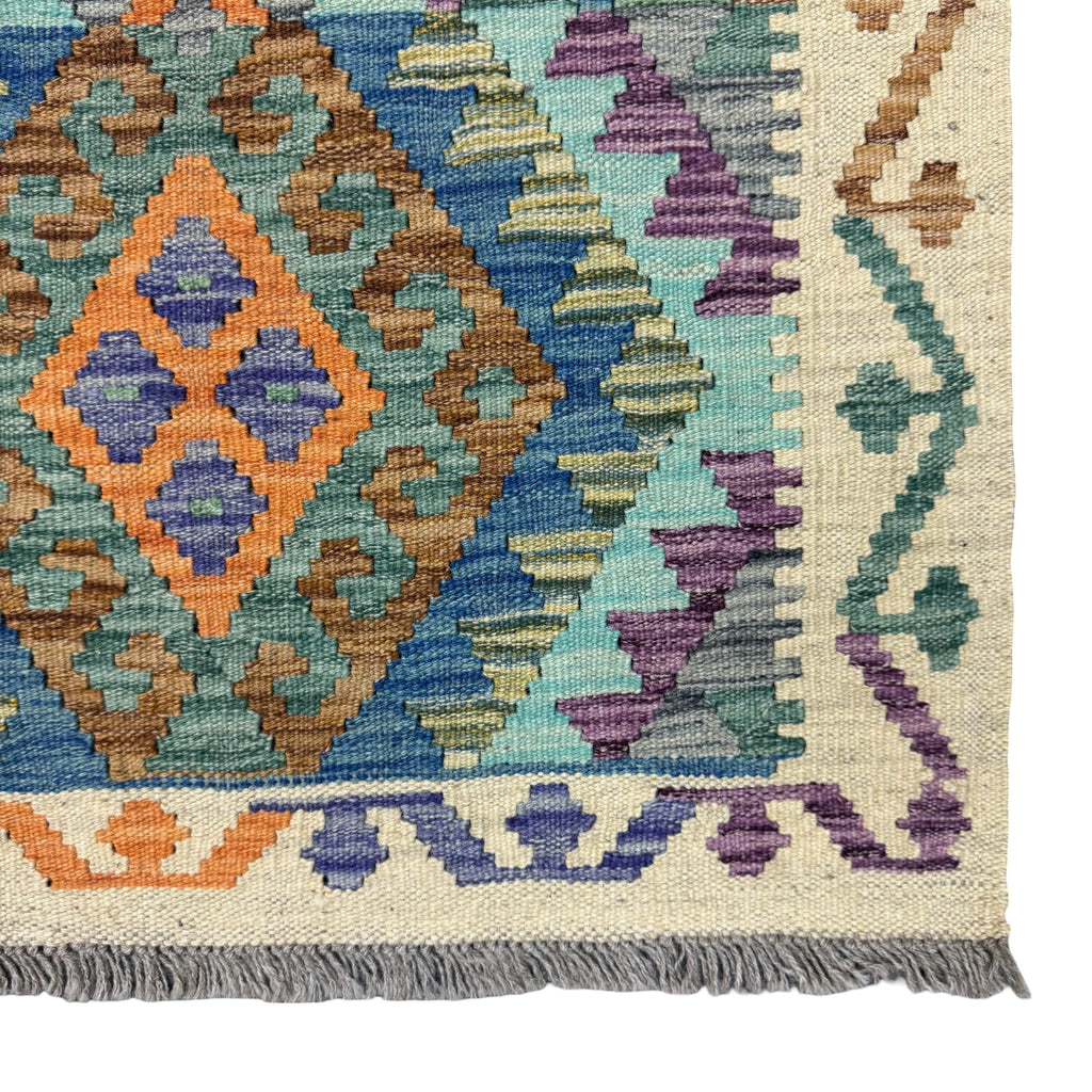 201 x 76 cm Hand-Woven Afghan Kilim Runner Rug – Wool Flatweave