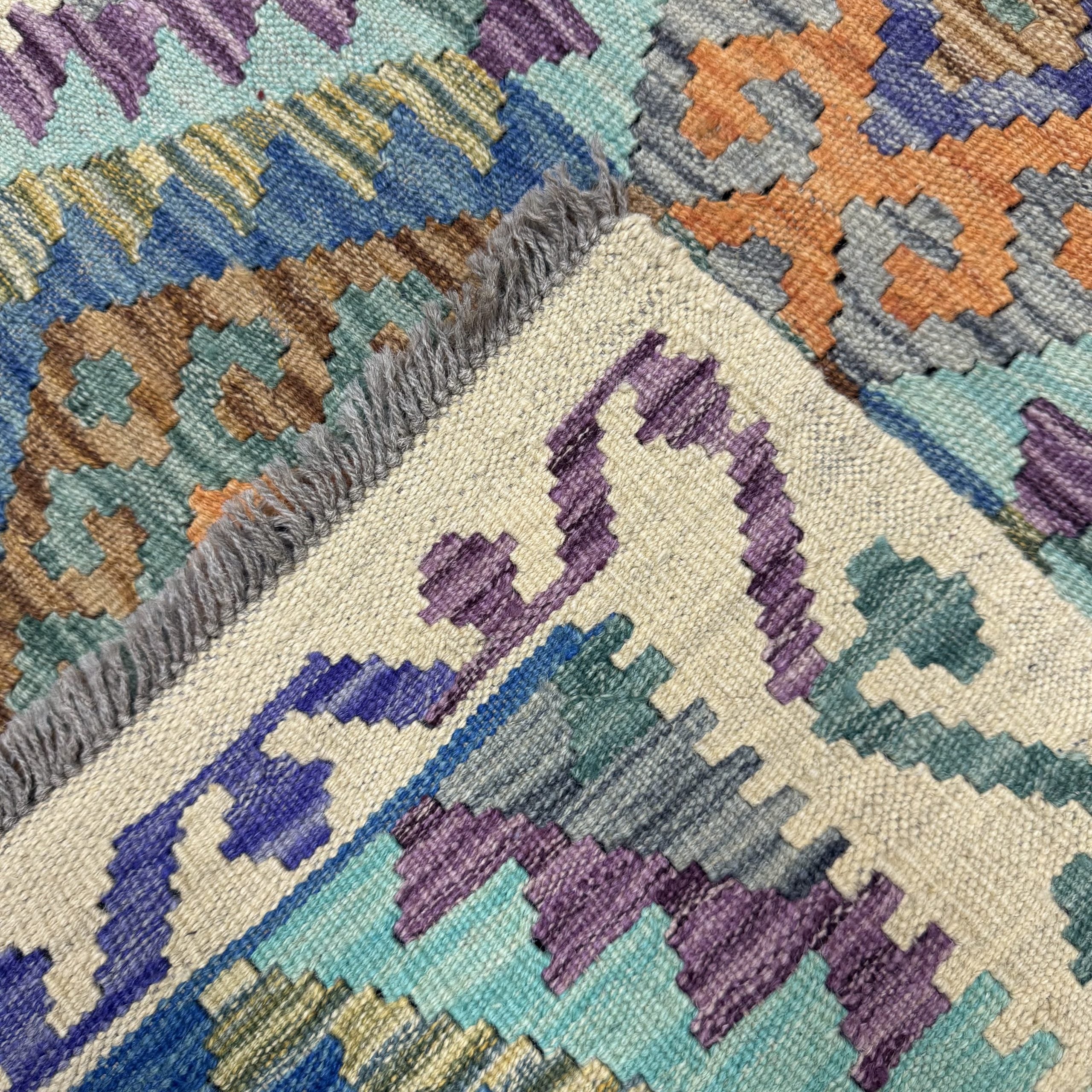 201 x 76 cm Hand-Woven Afghan Kilim Runner Rug – Wool Flatweave