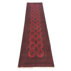 293 x 80 cm Hand-Knotted Red Afghan Akche Runner Rug