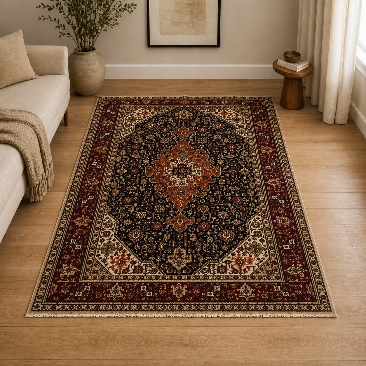 290 x 200 cm Hand-Knotted Persian Tabriz Geometric Medallion Rug