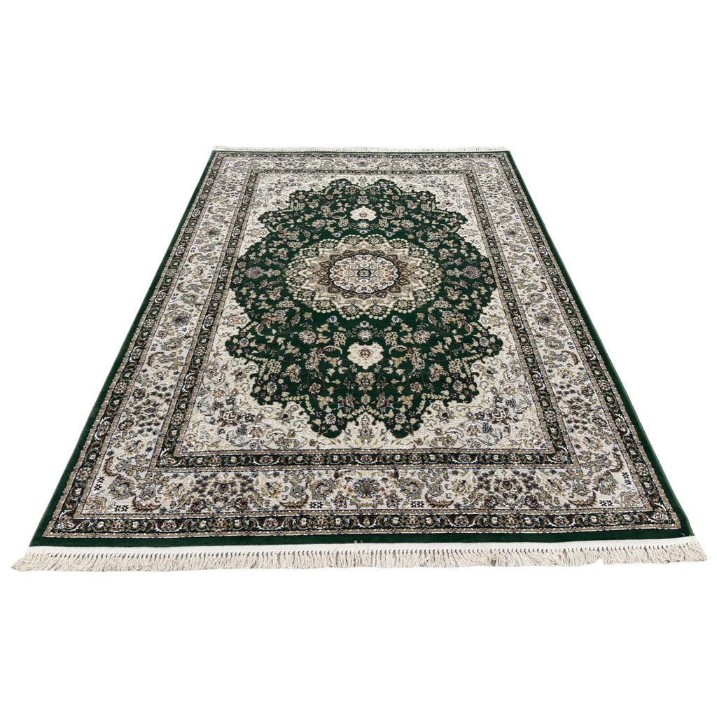 290 x 200 cm Forest Green & Ivory Persian Design Machine-Made Rug