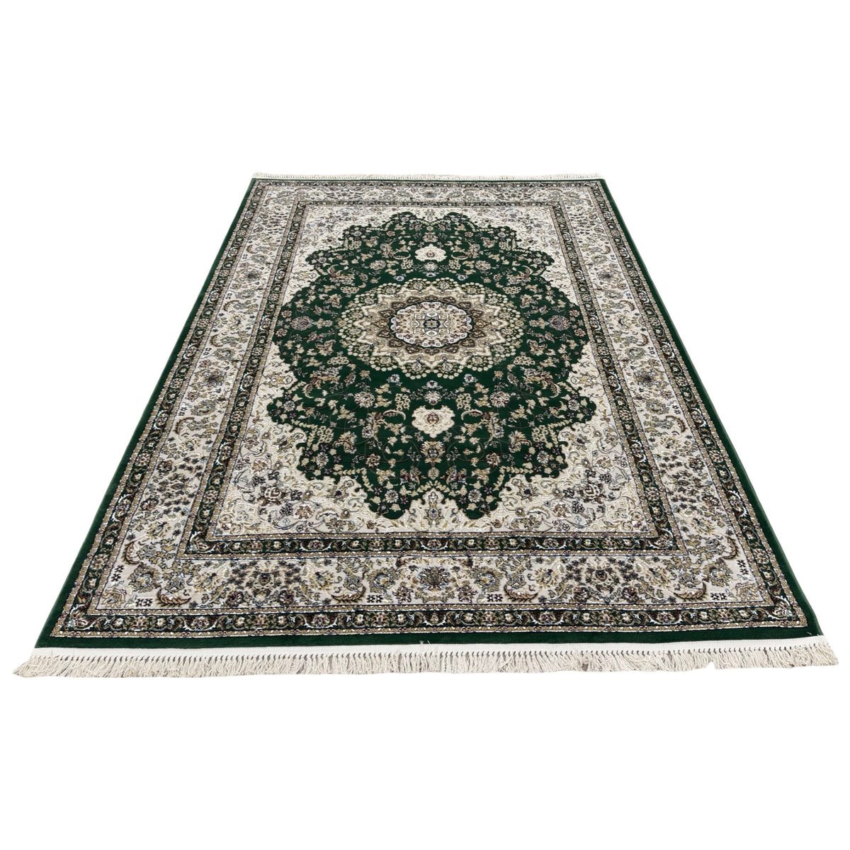 290 x 200 cm Forest Green & Ivory Persian Design Machine-Made Rug