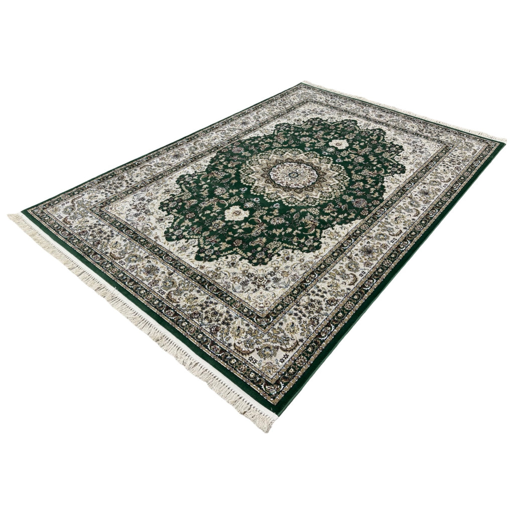 290 x 200 cm Forest Green & Ivory Persian Design Machine-Made Rug
