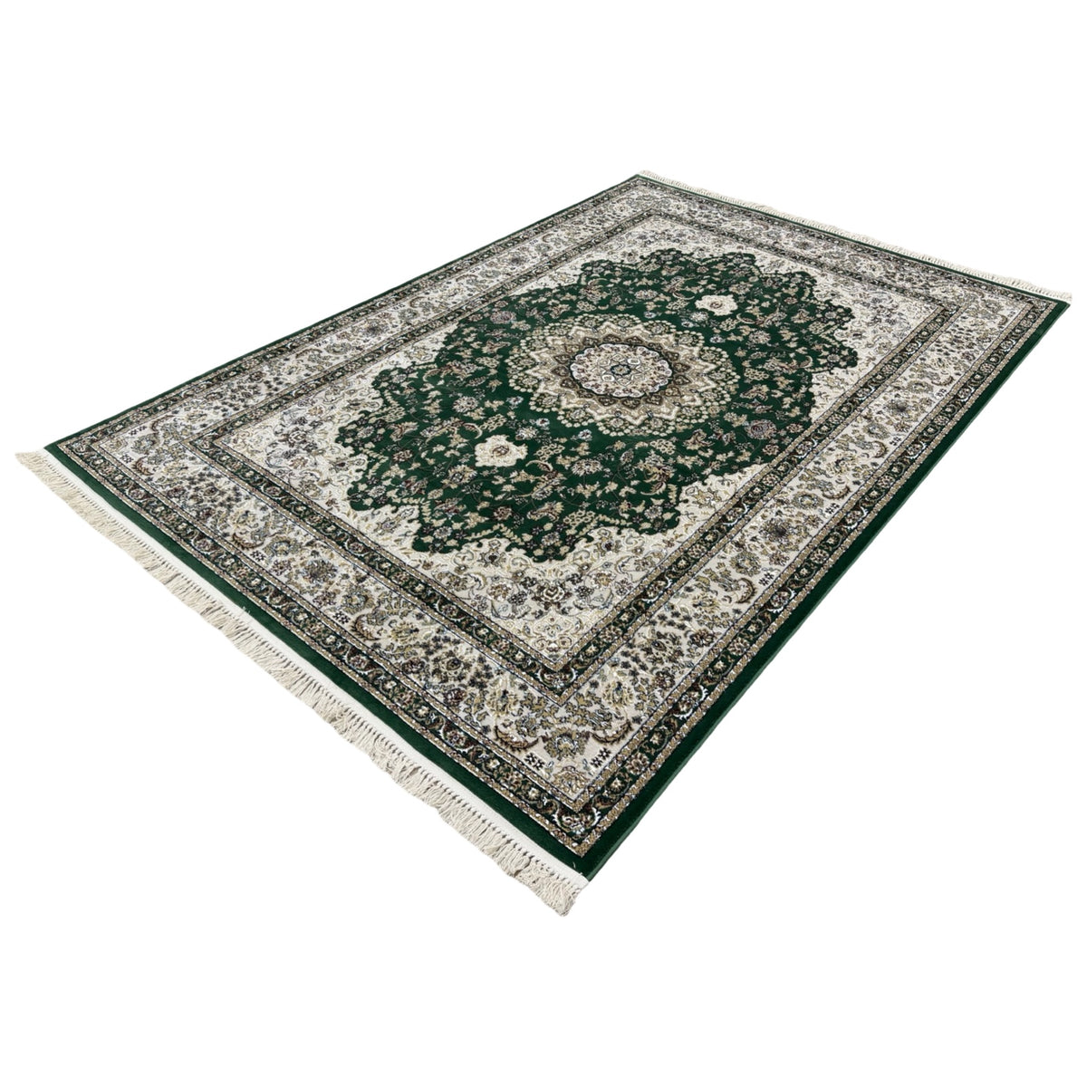 290 x 200 cm Forest Green & Ivory Persian Design Machine-Made Rug