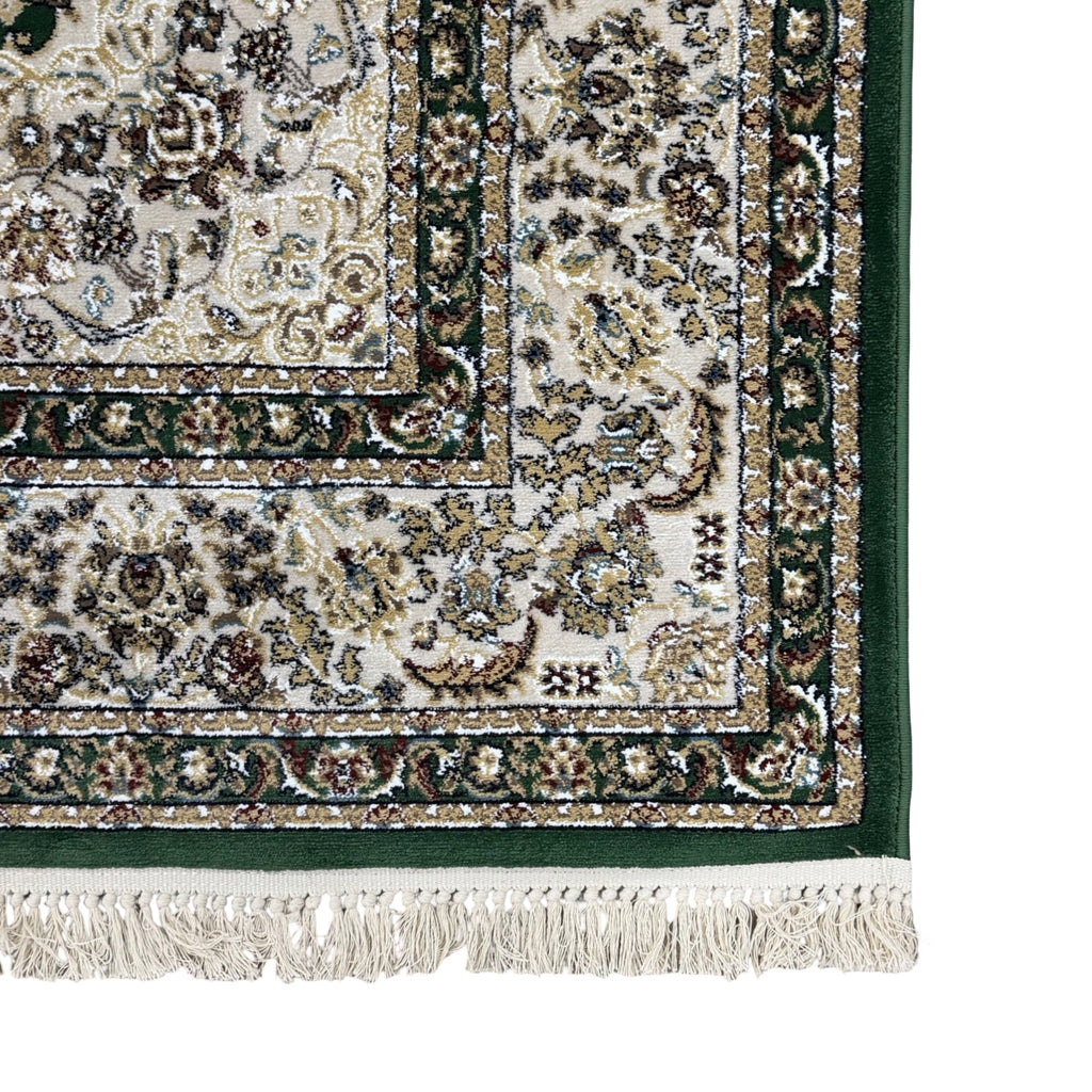 290 x 200 cm Forest Green & Ivory Persian Design Machine-Made Rug