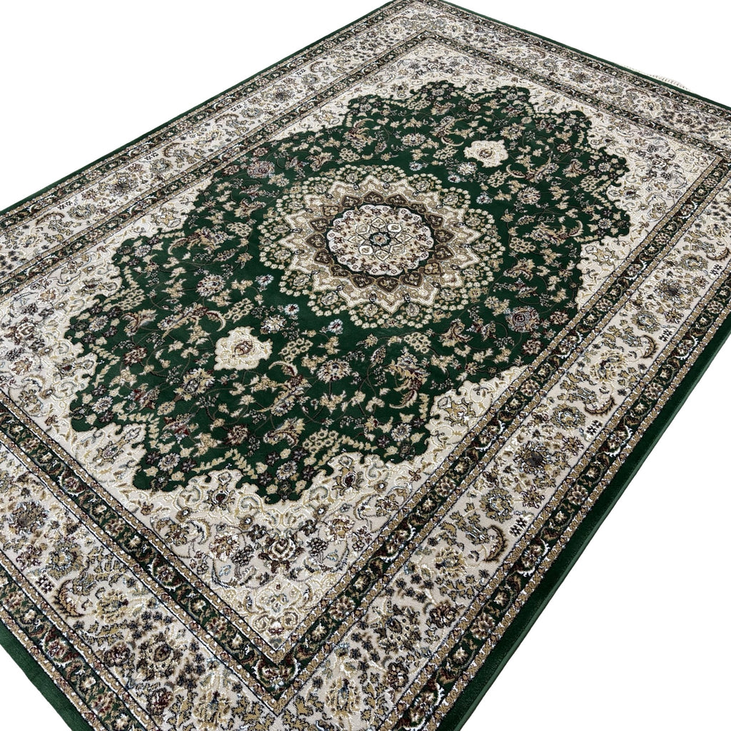 290 x 200 cm Forest Green & Ivory Persian Design Machine-Made Rug