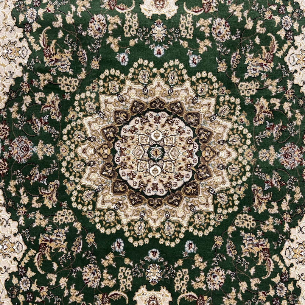 290 x 200 cm Forest Green & Ivory Persian Design Machine-Made Rug