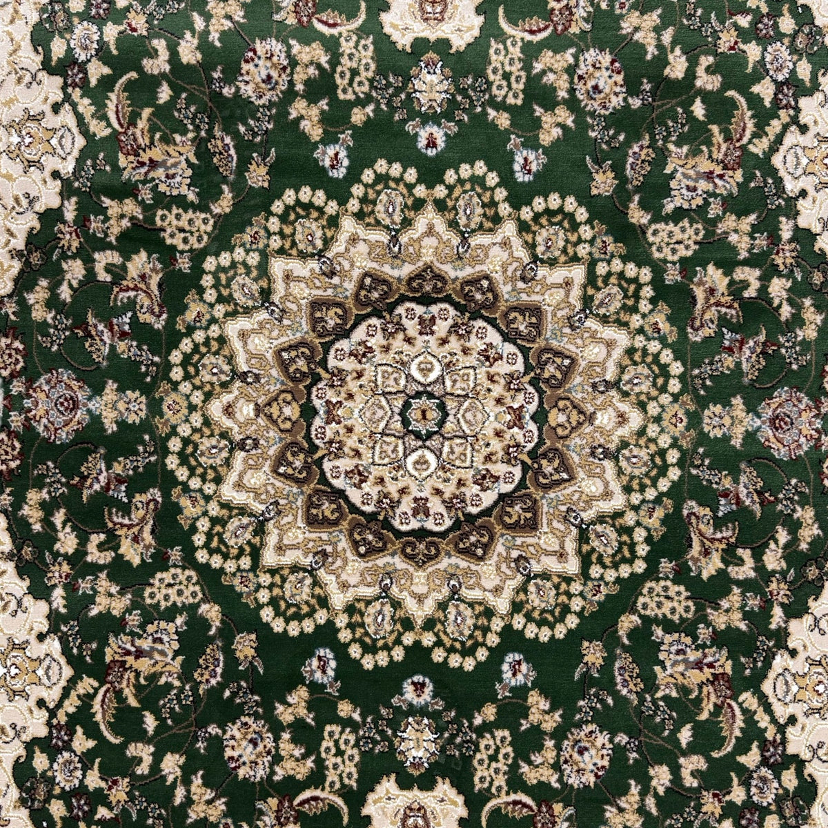290 x 200 cm Forest Green & Ivory Persian Design Machine-Made Rug