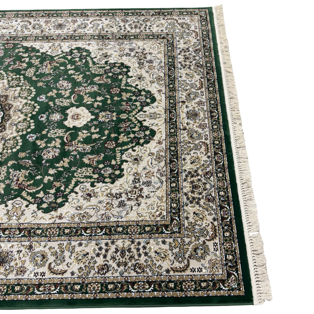 290 x 200 cm Forest Green & Ivory Persian Design Machine-Made Rug