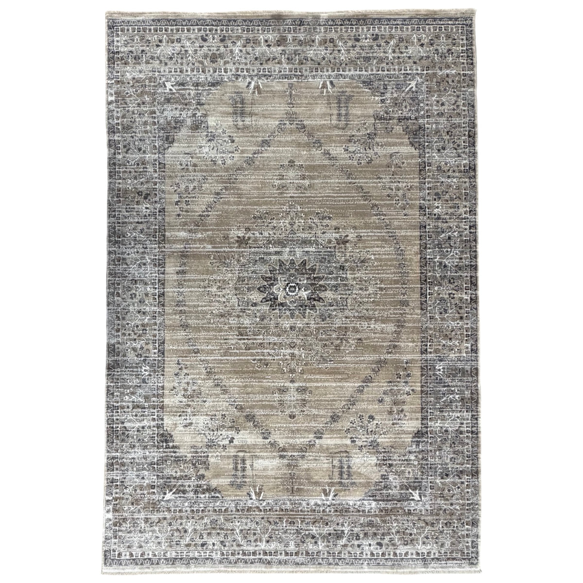 290 x 200 cm Taupe Persian Vintage Design Medallion Rug