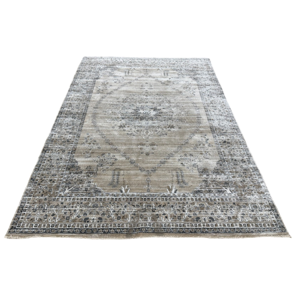 290 x 200 cm Taupe Persian Vintage Design Medallion Rug