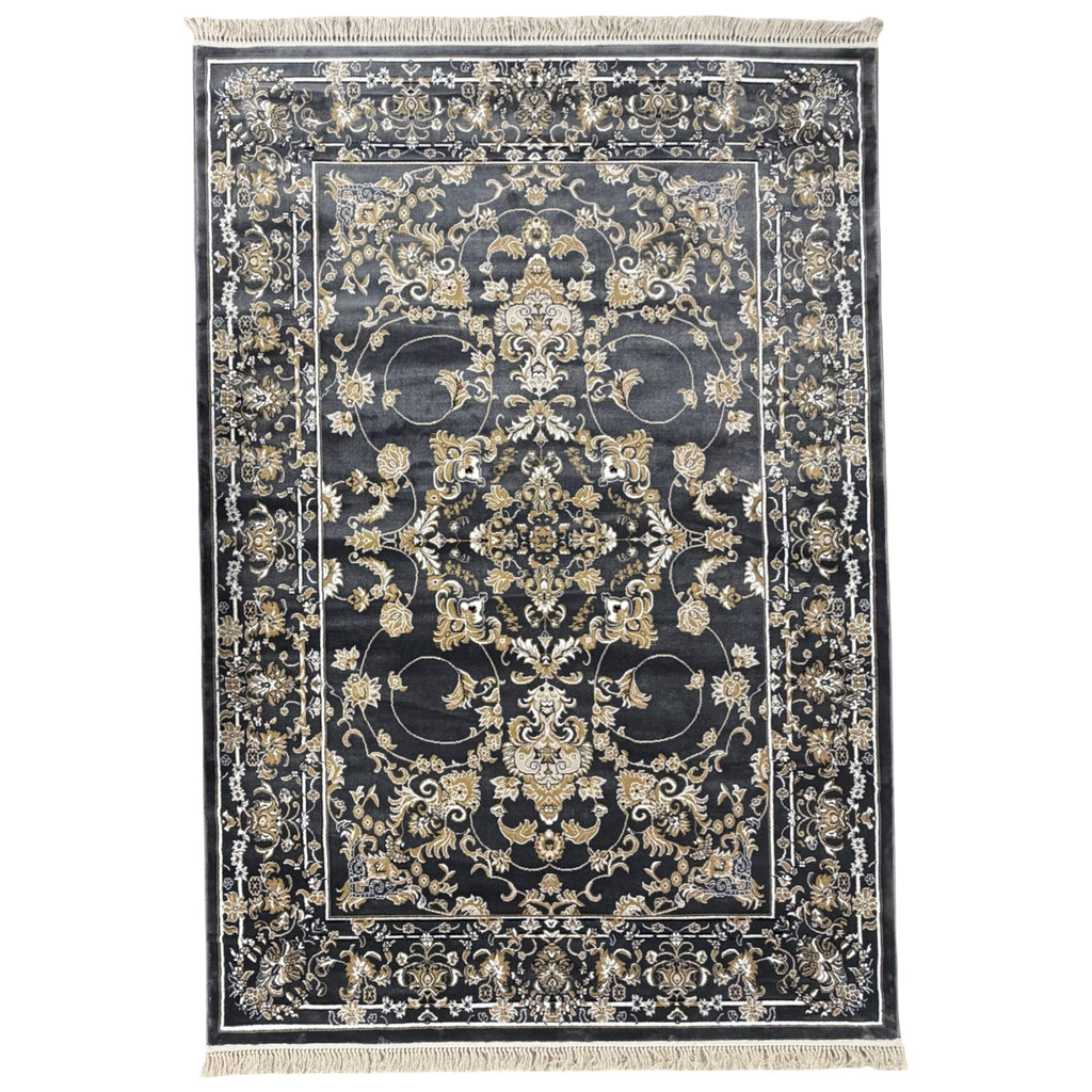 290 x 200 cm Grey & Gold Tabriz Design Floral Machine-Made Rug