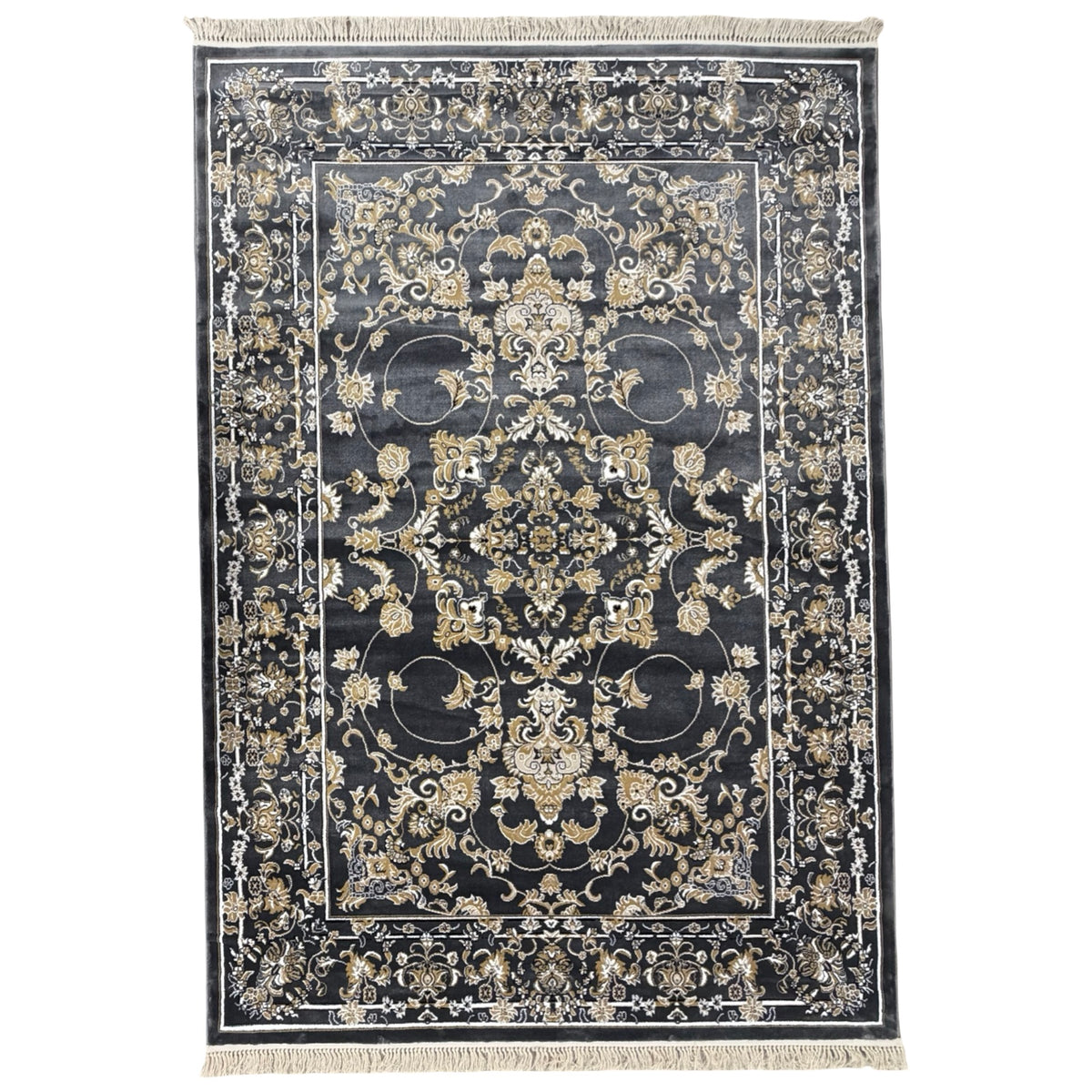 290 x 200 cm Grey & Gold Tabriz Design Floral Machine-Made Rug