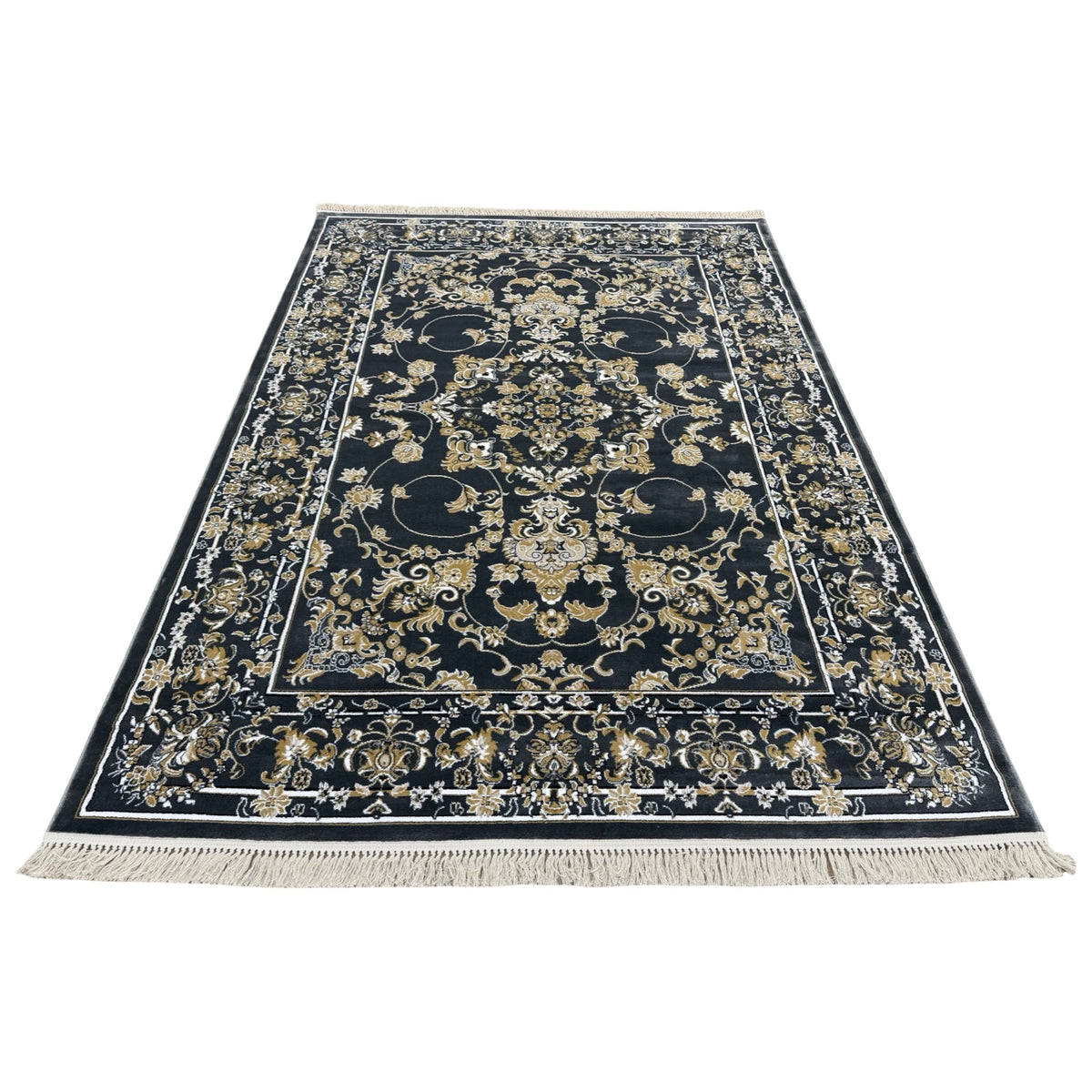 290 x 200 cm Grey & Gold Tabriz Design Floral Machine-Made Rug