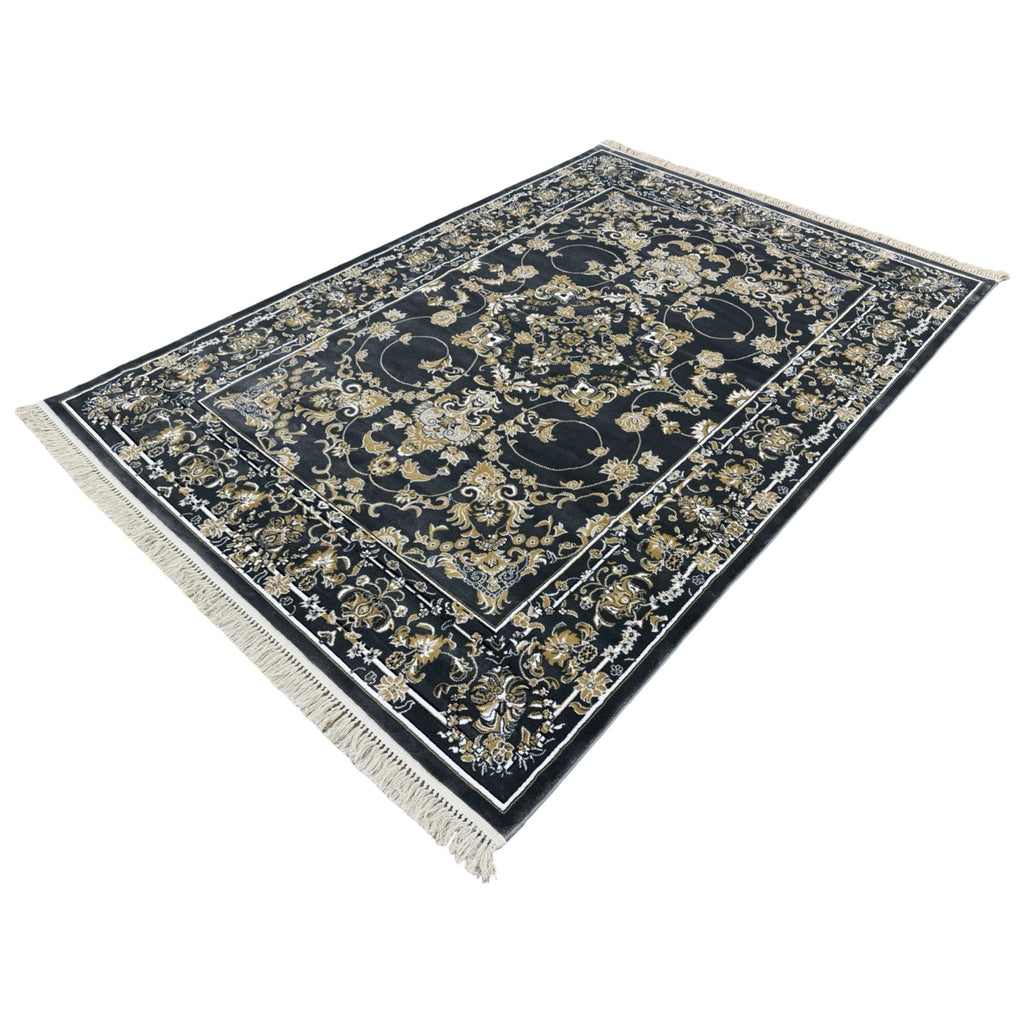 290 x 200 cm Grey & Gold Tabriz Design Floral Machine-Made Rug