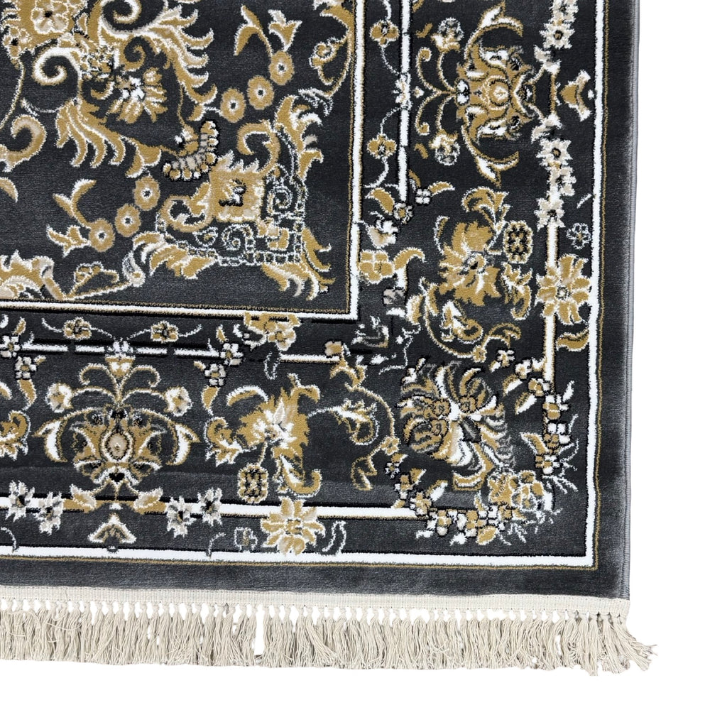 290 x 200 cm Grey & Gold Tabriz Design Floral Machine-Made Rug