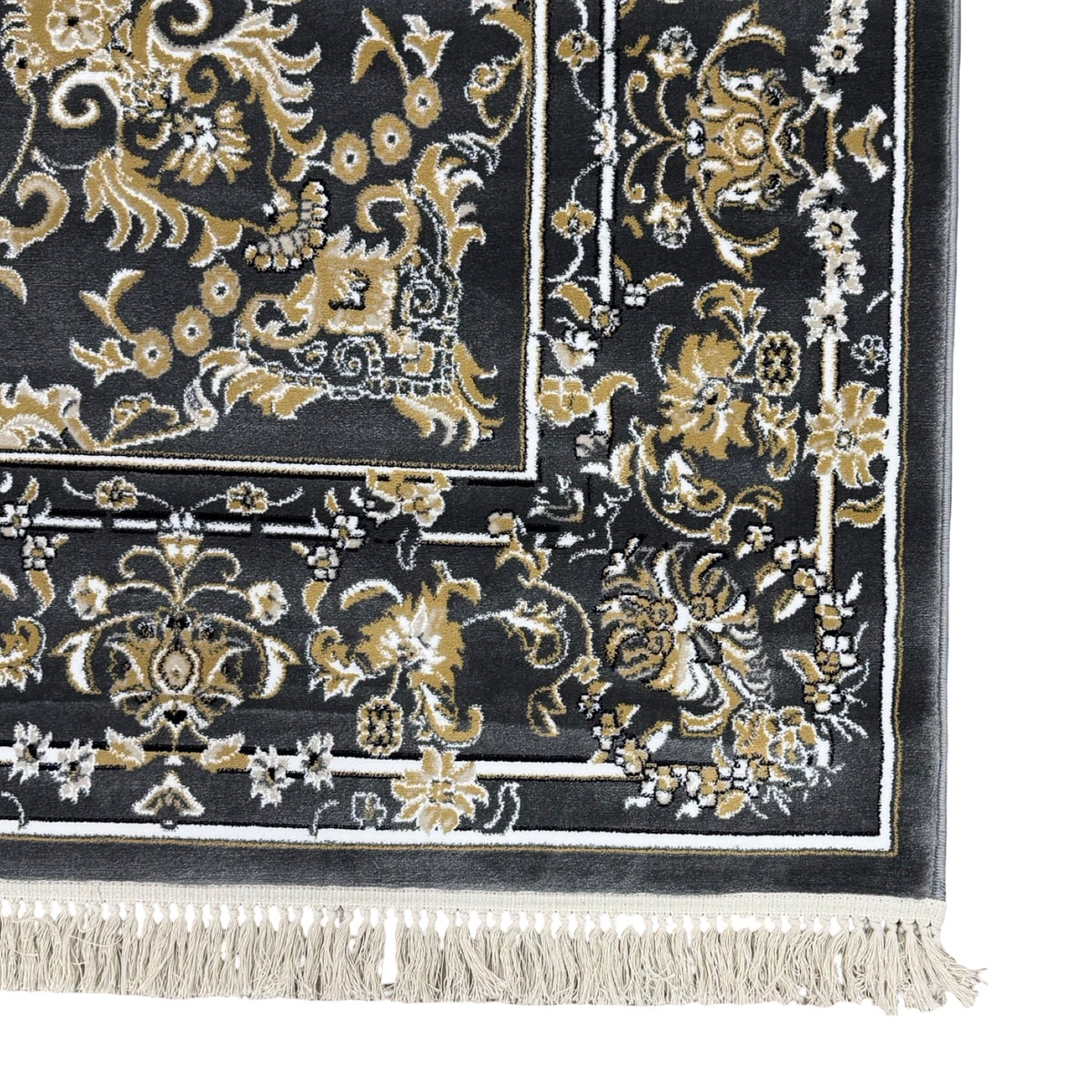 290 x 200 cm Grey & Gold Tabriz Design Floral Machine-Made Rug