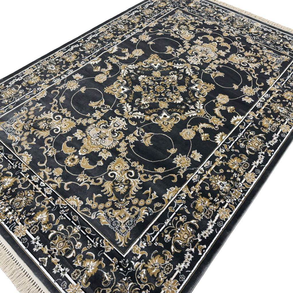 290 x 200 cm Grey & Gold Tabriz Design Floral Machine-Made Rug