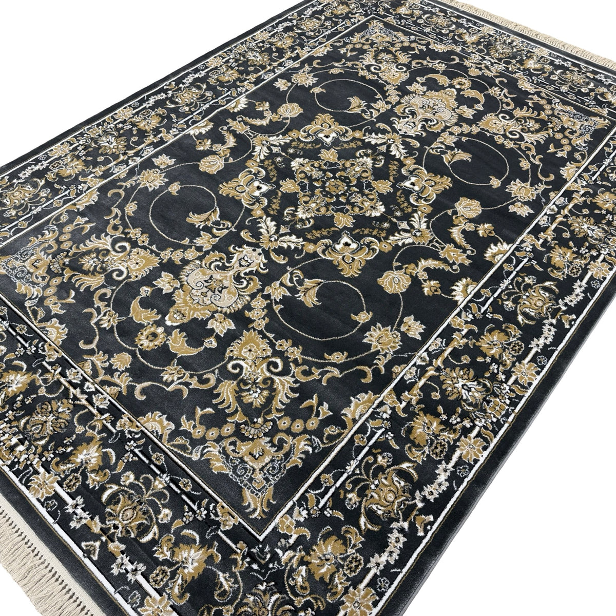 290 x 200 cm Grey & Gold Tabriz Design Floral Machine-Made Rug