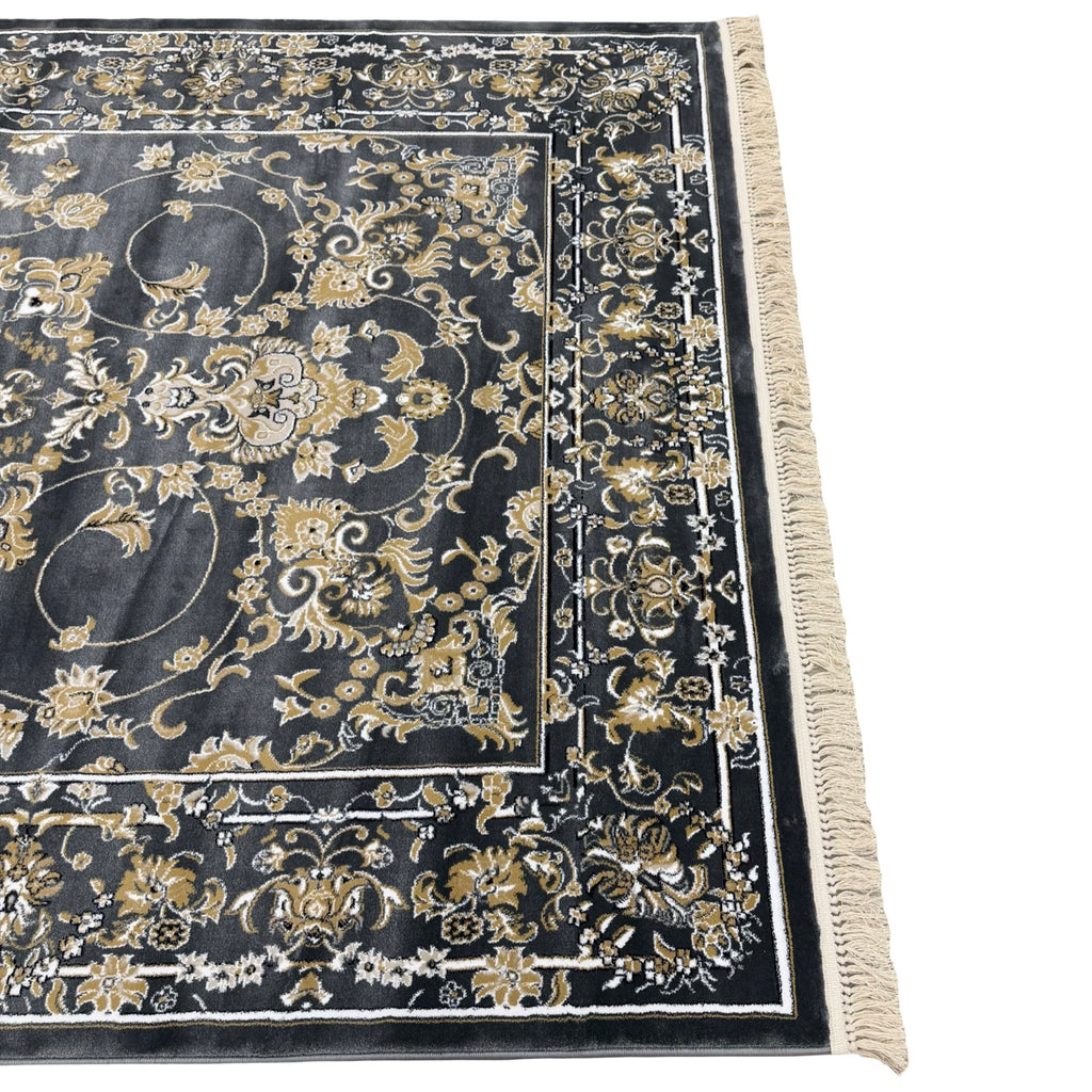 290 x 200 cm Grey & Gold Tabriz Design Floral Machine-Made Rug