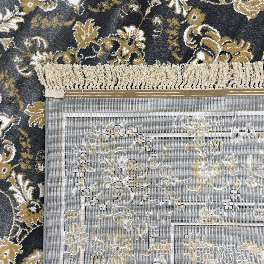 290 x 200 cm Grey & Gold Tabriz Design Floral Machine-Made Rug
