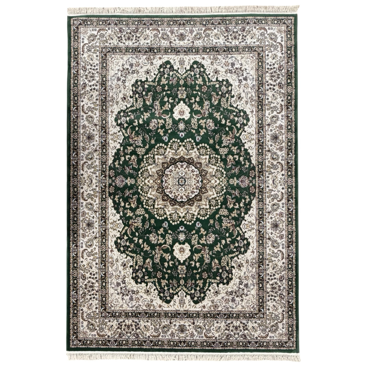 290 x 200 cm Forest Green & Ivory Persian Design Machine-Made Rug