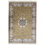 290 x 200 cm Antique Gold & Ivory Floral Medallion Machine-Made Rug