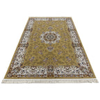 290 x 200 cm Antique Gold & Ivory Floral Medallion Machine-Made Rug