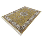 290 x 200 cm Antique Gold & Ivory Floral Medallion Machine-Made Rug