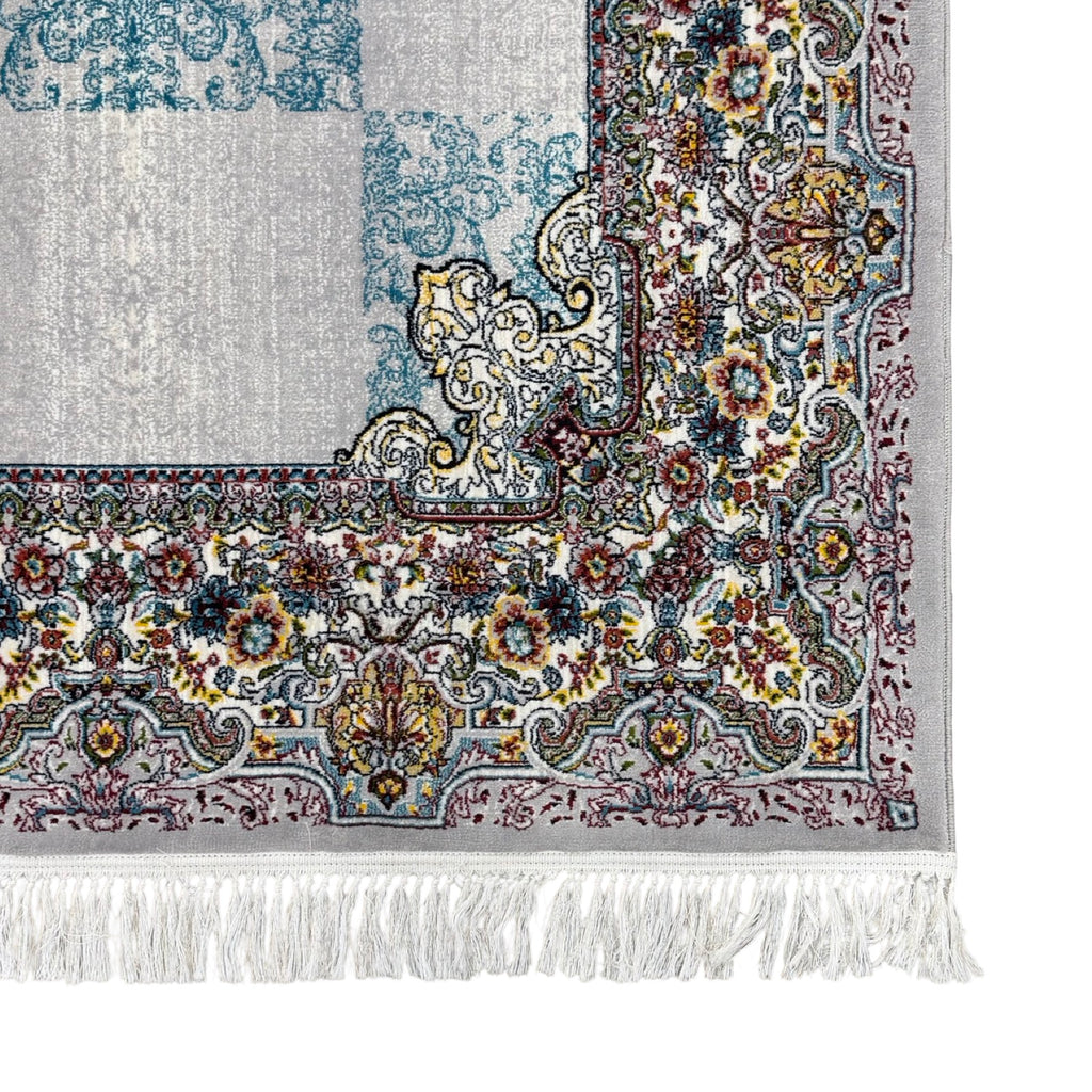 300 x 200 cm Silver Grey & Teal Persian Medallion Machine-Made Rug