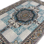 300 x 200 cm Silver Grey & Teal Persian Medallion Machine-Made Rug
