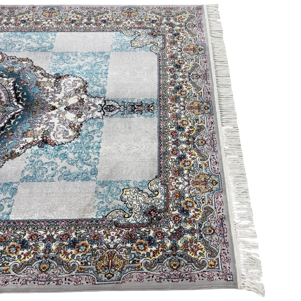 300 x 200 cm Silver Grey & Teal Persian Medallion Machine-Made Rug