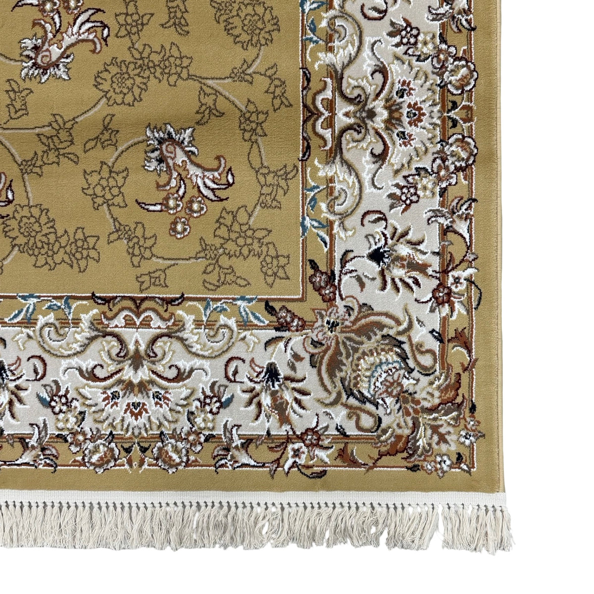 290 x 200 cm Antique Gold & Ivory Floral Medallion Machine-Made Rug