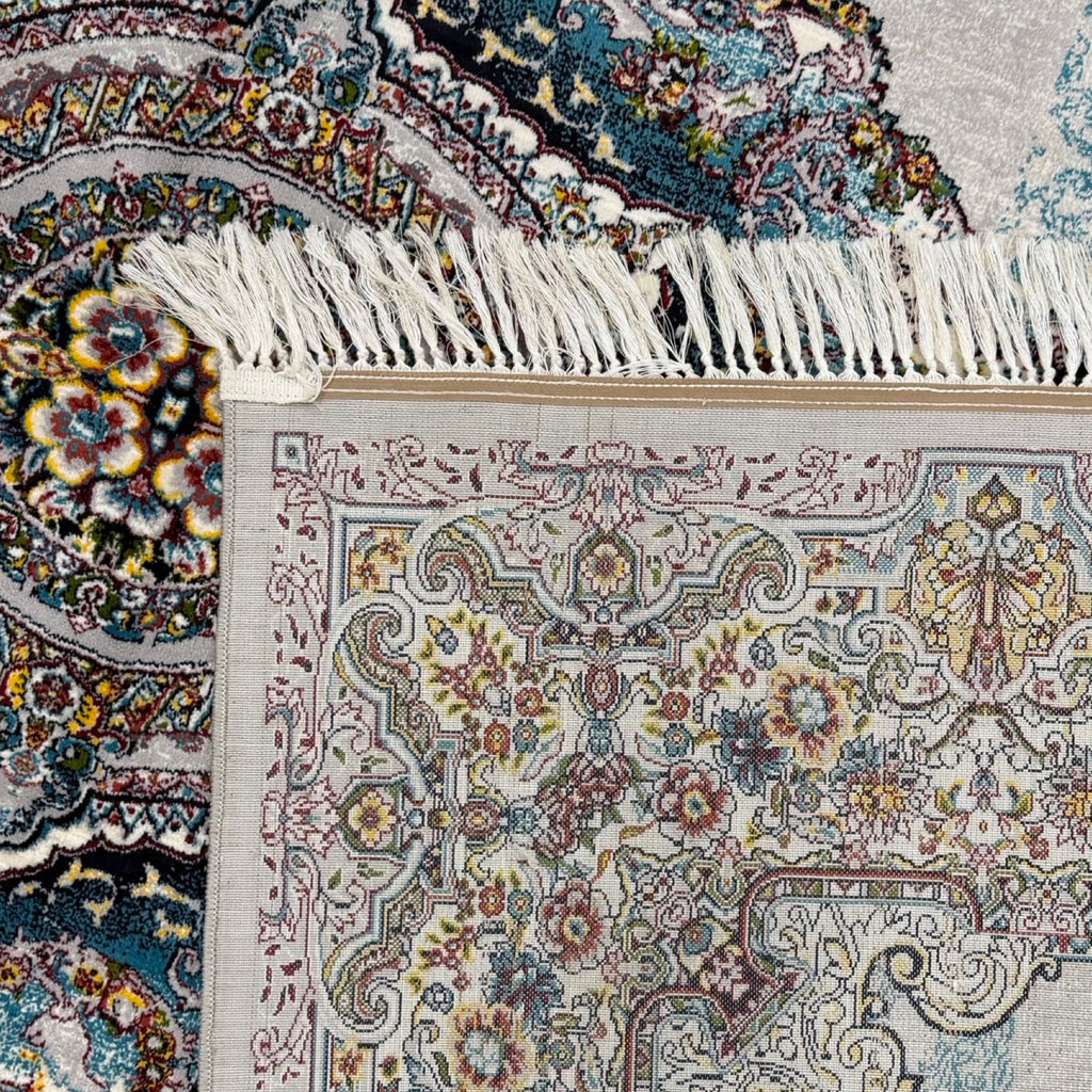300 x 200 cm Silver Grey & Teal Persian Medallion Machine-Made Rug