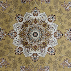 290 x 200 cm Antique Gold & Ivory Floral Medallion Machine-Made Rug