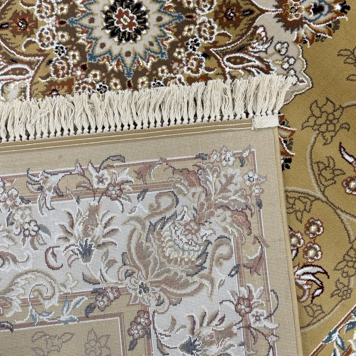 290 x 200 cm Antique Gold & Ivory Floral Medallion Machine-Made Rug