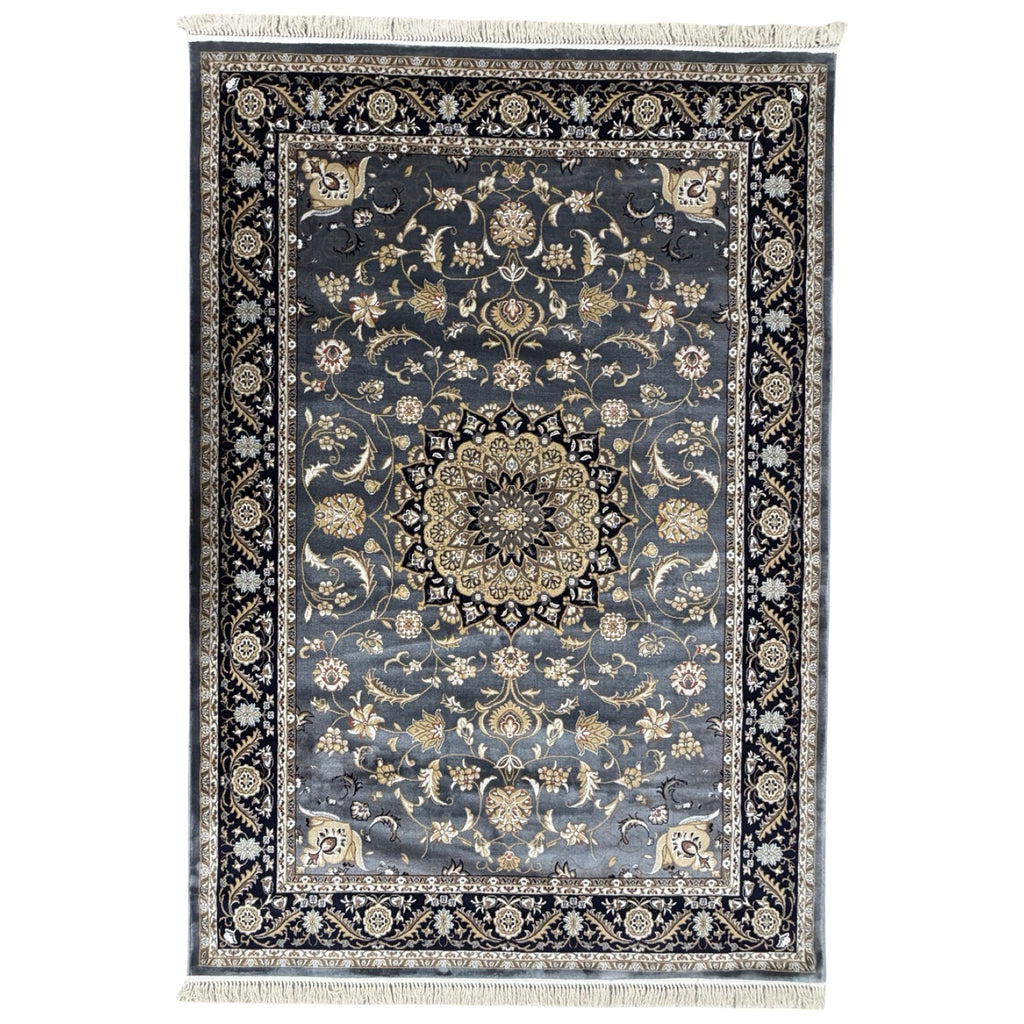 290 x 200 cm Persian Design Grey & Gold Floral Machine Made Rug